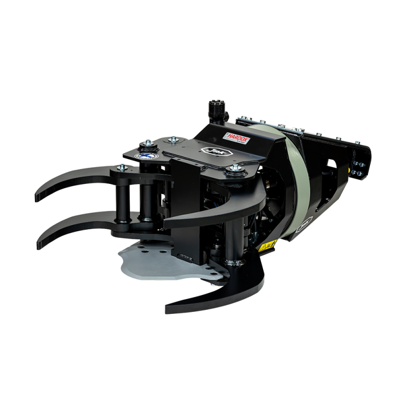 Grappin coupeur JAK 300R GEN4 pour pelle de 12 à 20 t, vue trois quarts avec rotation en option