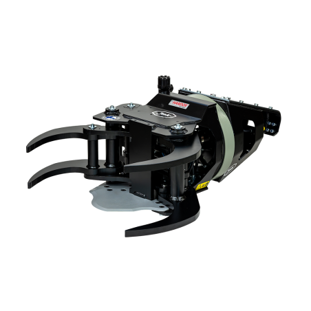 Grappin coupeur JAK 300R GEN4 pour pelle de 12 à 20 t, vue trois quarts avec rotation en option