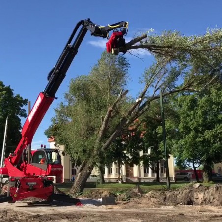 Tête abattage guide chaîne mecanil sur manitou